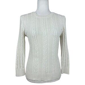 Express Women’s Off-White Y2K Cable Knit 3/4 Sleeve Crew Neck Sweater M/C32